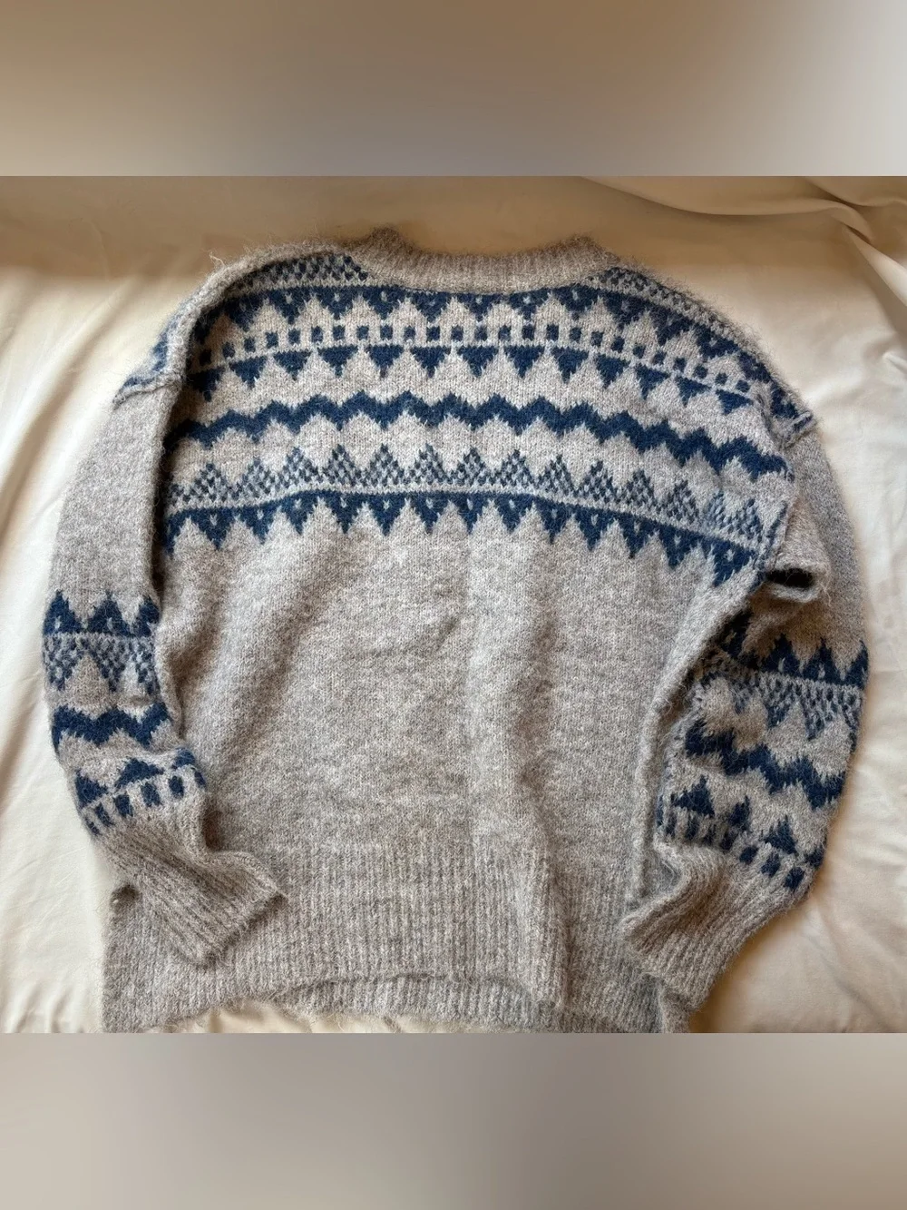 Altar'd State Taupe & Navy Fair Isle Crewneck Sweater - Picture 5 of 7